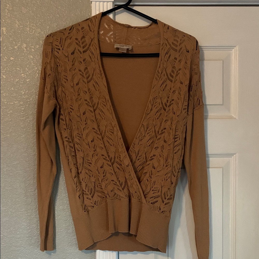 Ann Taylor Tan Open-Knit Cardigan